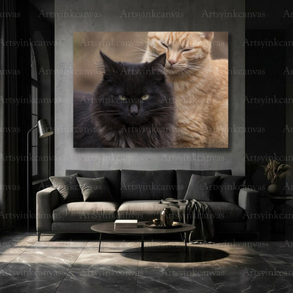 Stylish black and brown cat wall art for living room decor