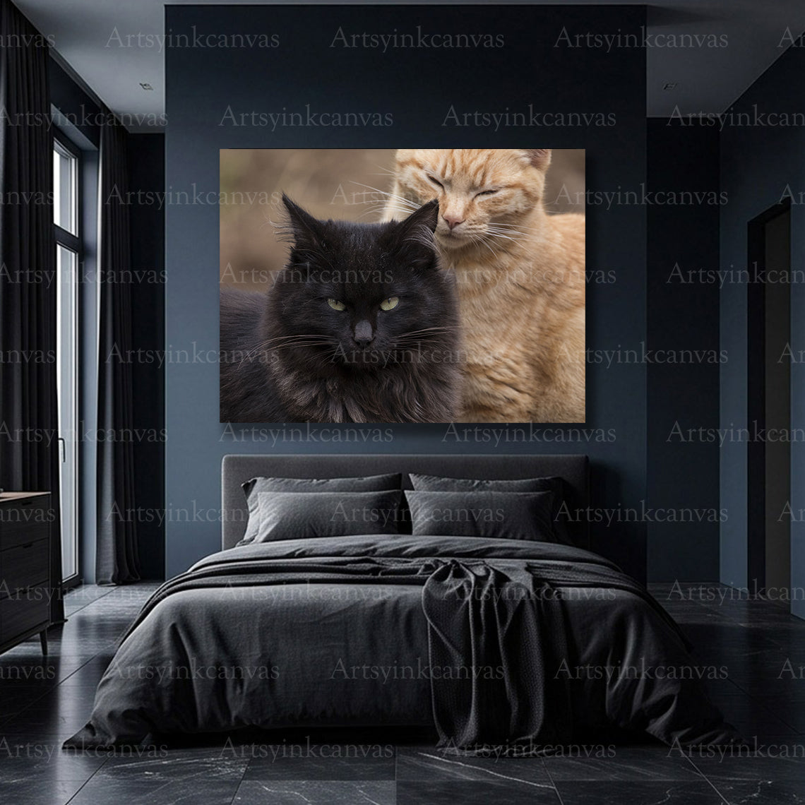 Elegant feline canvas artwork for bedroom and pet lover interiors