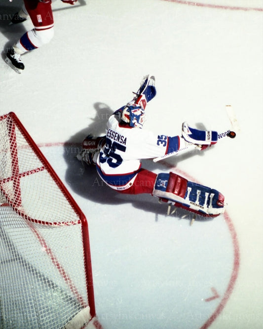 Bob Essensa making a save Winnipeg Jets canvas wall art