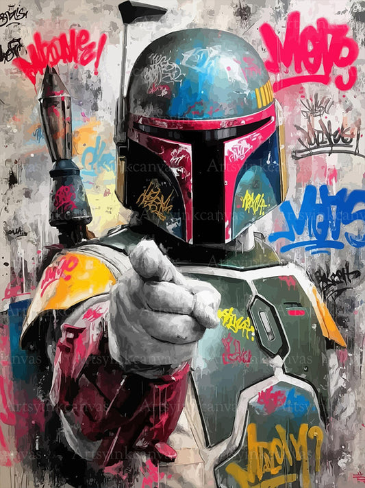 Boba Fett Galactic Hunter graffiti canvas wall art for Star Wars fans