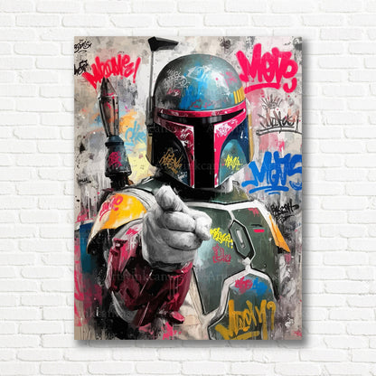 Boba Fett bounty hunter graffiti artwork on premium canvas