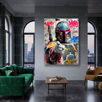 Star Wars Boba Fett canvas wall art for gaming and movie spaces