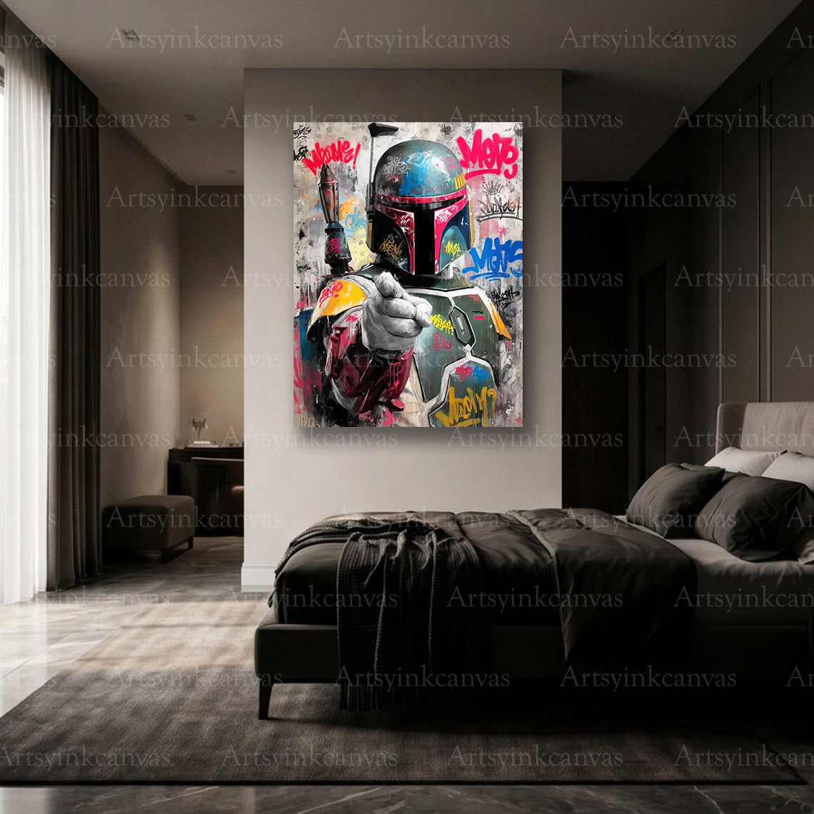 Boba Fett graffiti inspired wall artwork made for USA homes