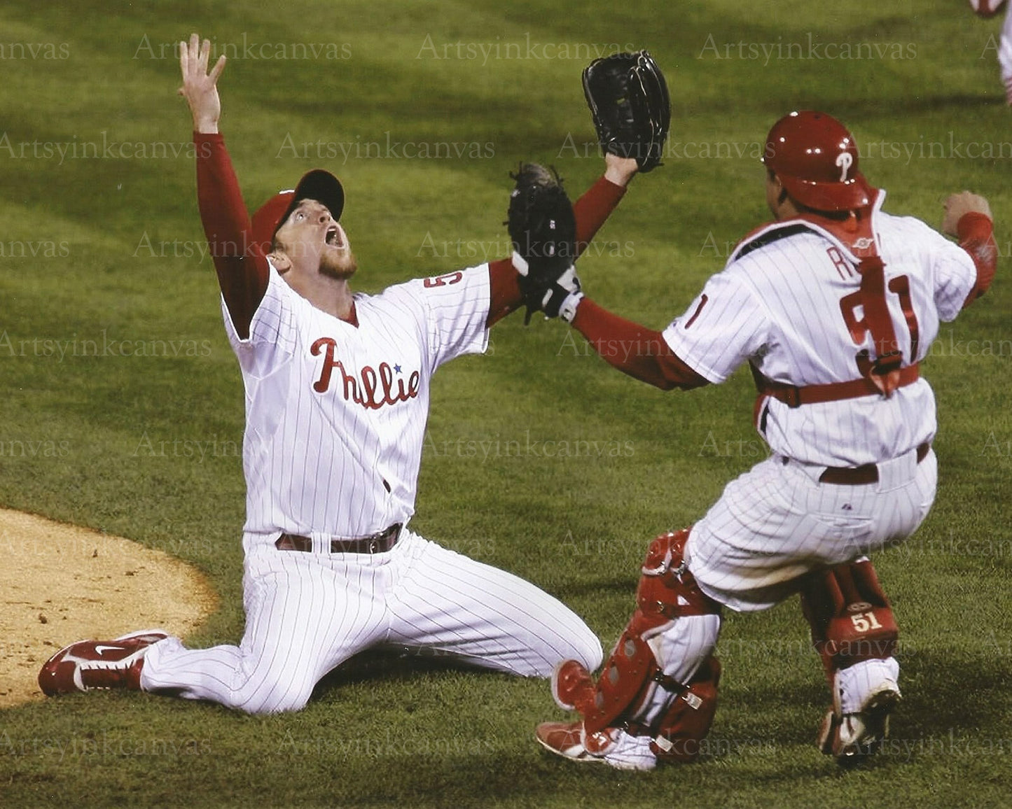 Brad Lidge Carlos Ruiz 2008 World Series last out canvas wall art