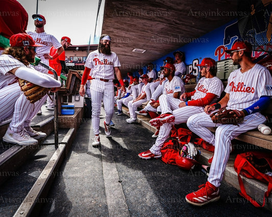Brandon Marsh dugout celebration canvas wall art