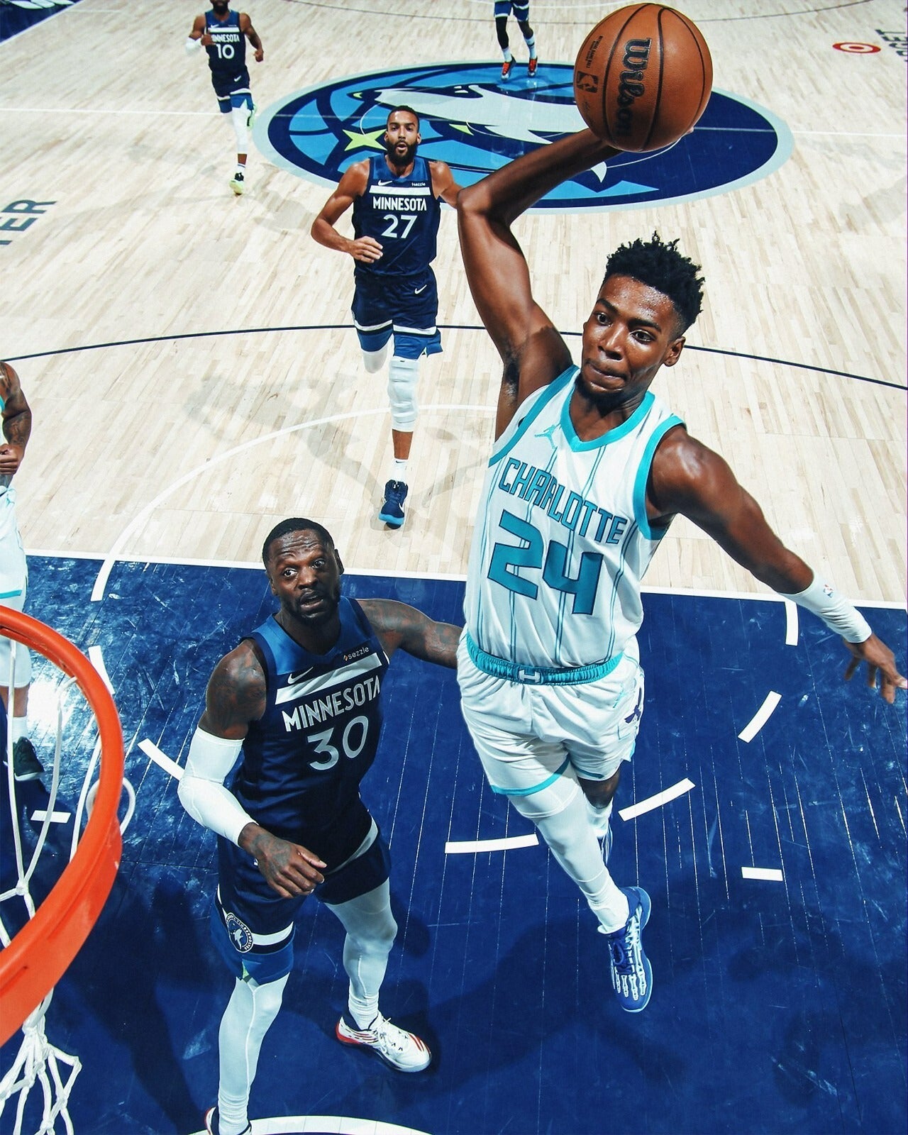 Brandon Miller dunk action Charlotte Hornets canvas wall art