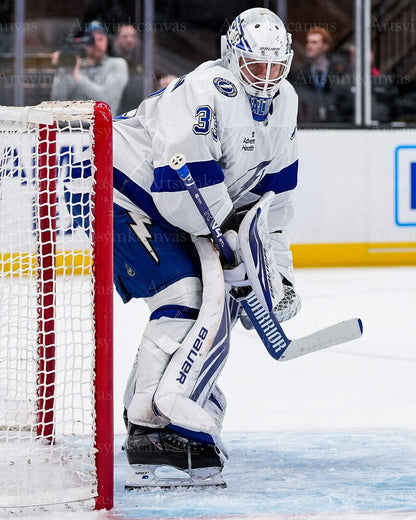 Brandon Halverson guarding the net Tampa Bay Lightning canvas wall art