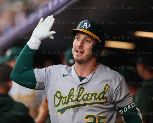 Brent Rooker dugout high fives Oakland Athletics canvas wall art