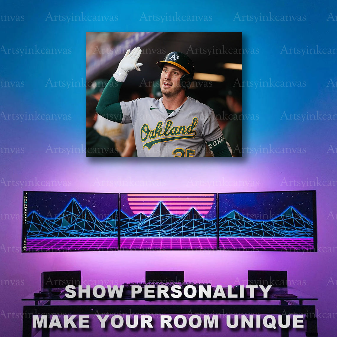 Brent Rooker Dugout High Fives Oakland Athletics Canvas Wall Art