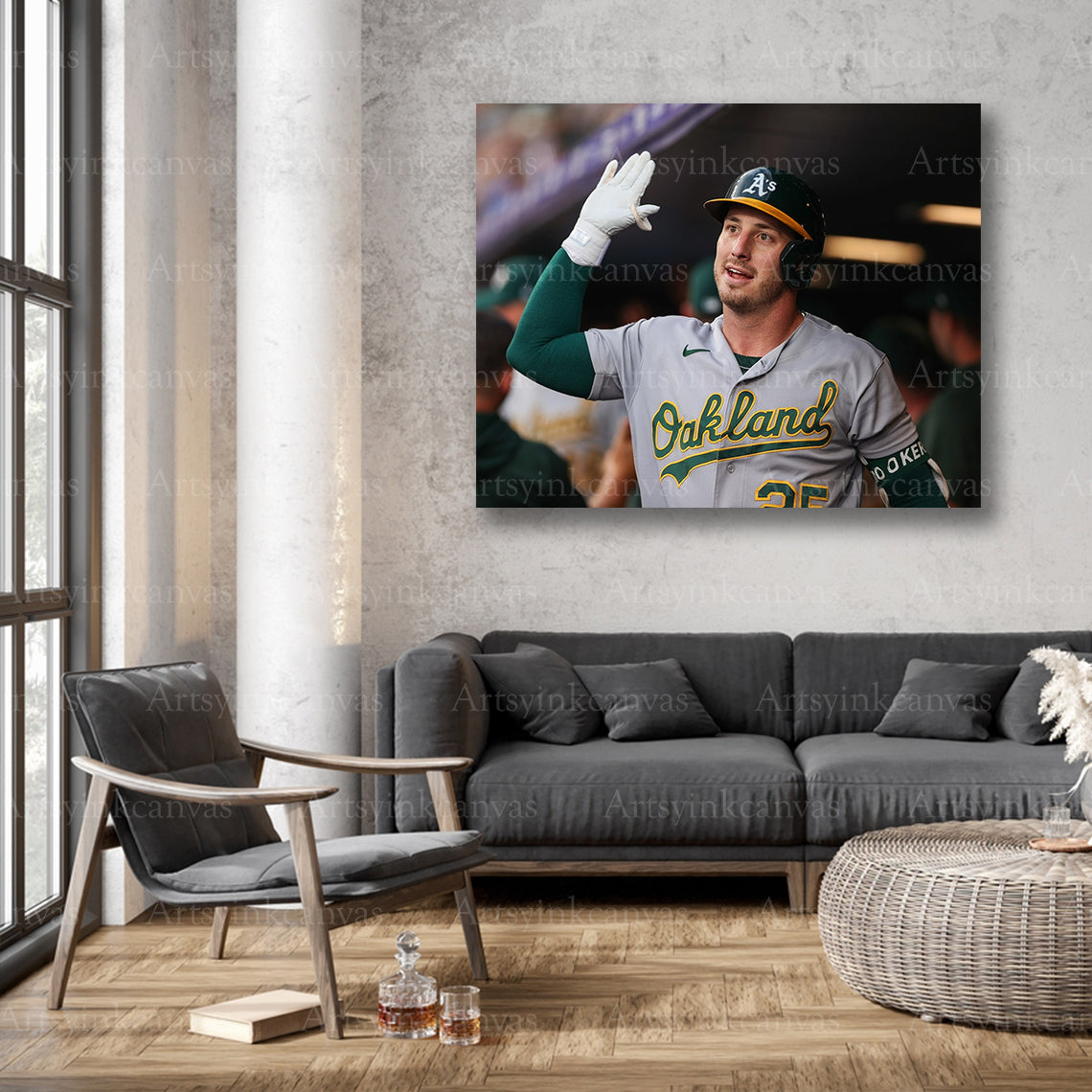Brent Rooker Dugout High Fives Oakland Athletics Canvas Wall Art