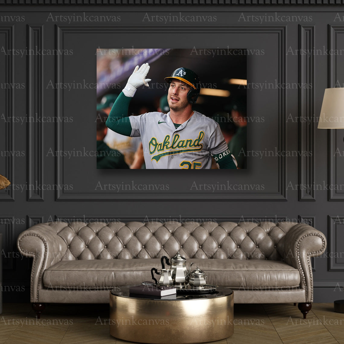 Brent Rooker Dugout High Fives Oakland Athletics Canvas Wall Art