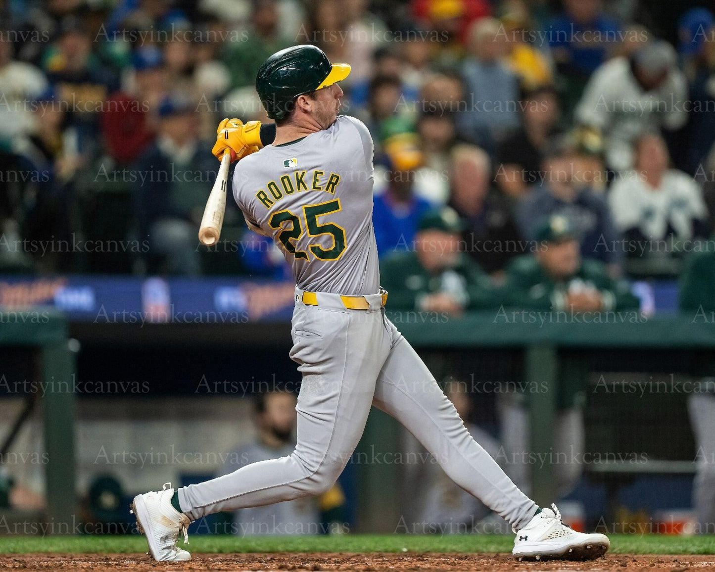 Brent Rooker swinging at bat Oakland Athletics canvas wall art