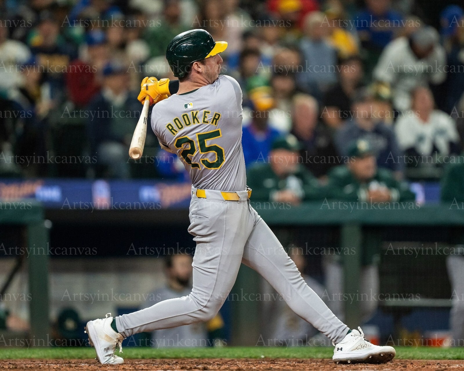 Brent Rooker swinging at bat Oakland Athletics canvas wall art