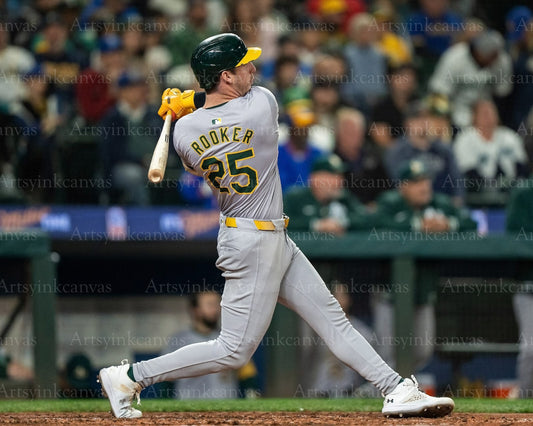 Brent Rooker swinging at bat Oakland Athletics canvas wall art