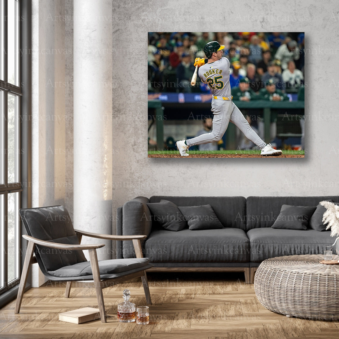 Brent Rooker Swinging At Bat Oakland Athletics Canvas Wall Art
