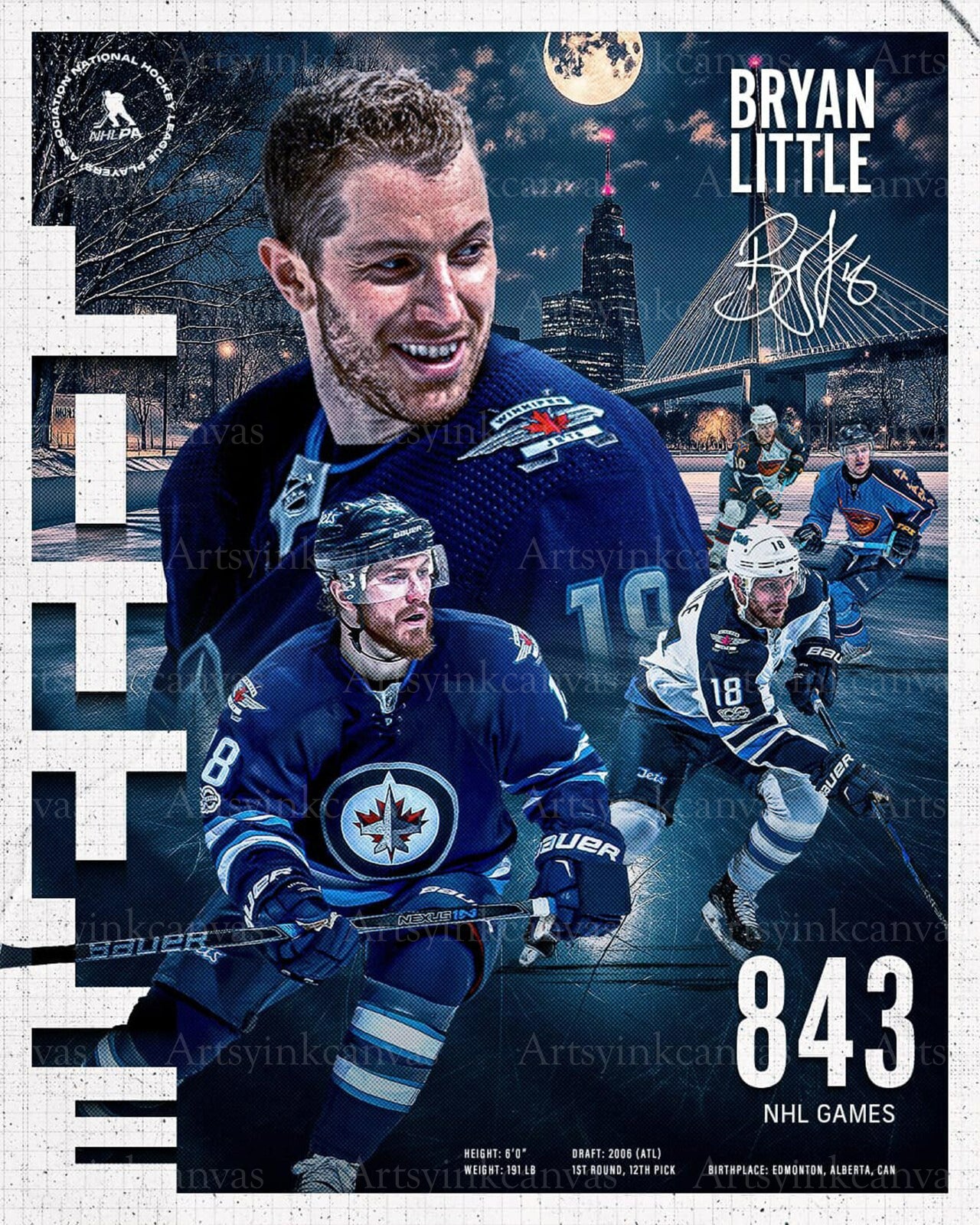 Bryan Little retirement collage Winnipeg Jets Thrashers canvas wall art