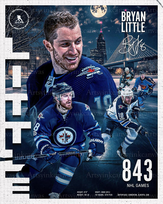 Bryan Little retirement collage Winnipeg Jets Thrashers canvas wall art