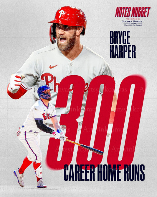 Bryce Harper 300 career home runs canvas wall art