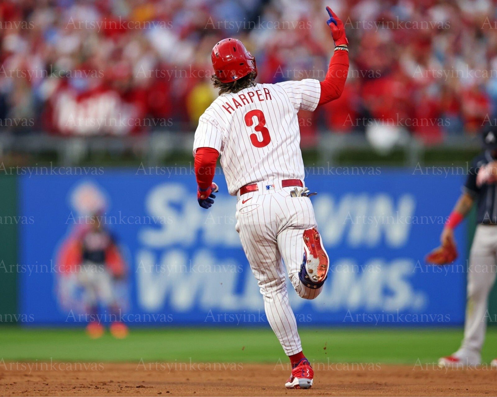 Bryce Harper gesturing after a home run canvas wall art