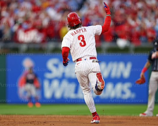 Bryce Harper gesturing after a home run canvas wall art