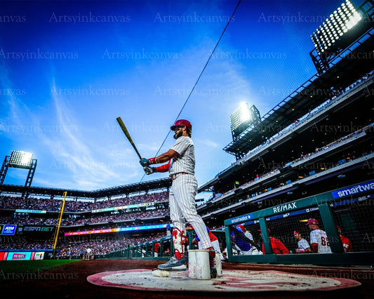 Bryce Harper on deck night game canvas wall art