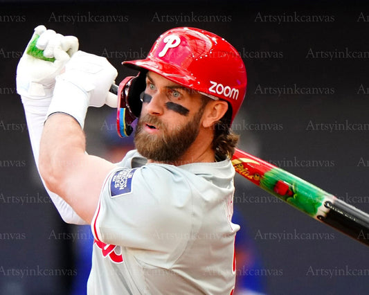 Bryce Harper and Phillie Phanatic bat guard canvas wall art
