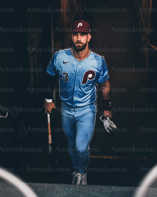 Bryce Harper powder blue dugout canvas wall art