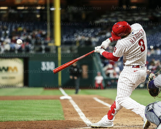 Bryce Harper swinging at bat canvas wall art