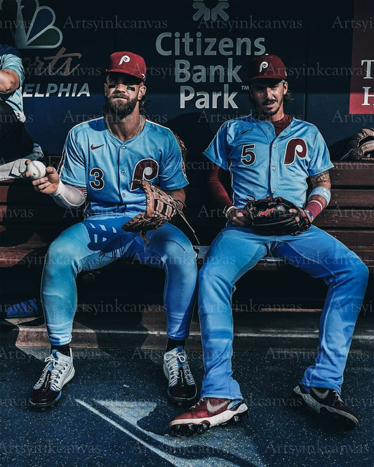 Bryce Harper and Bryson Stott dugout canvas wall art
