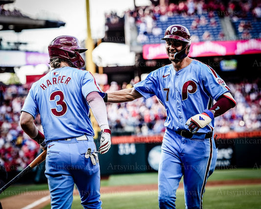 Bryce Harper and Trea Turner dugout canvas wall art