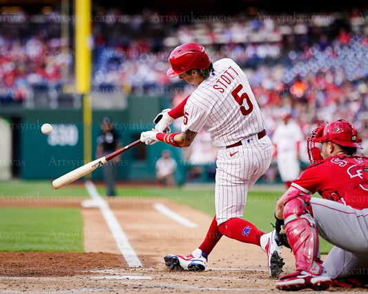Bryson Stott swing at the plate canvas wall art