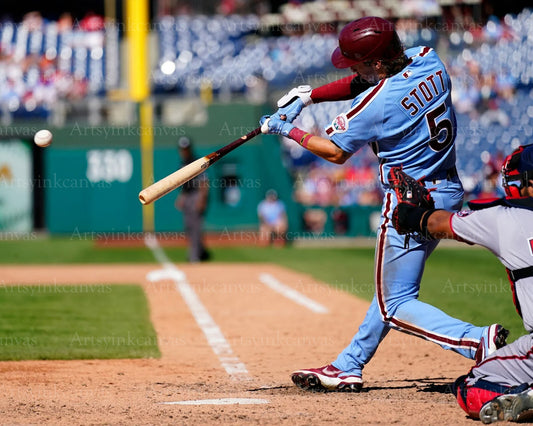 Bryson Stott swing at the plate throwback canvas wall art