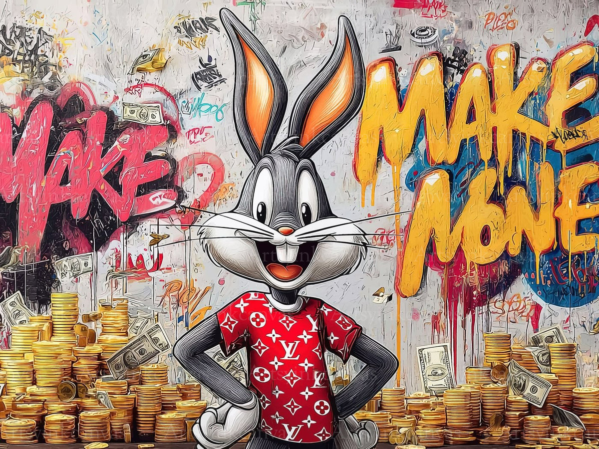 Bugs Bunny Luxury Gold Coins Graffiti Canvas Wall Art