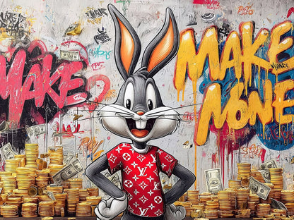 Bugs Bunny Luxury Gold Coins Graffiti Canvas Wall Art