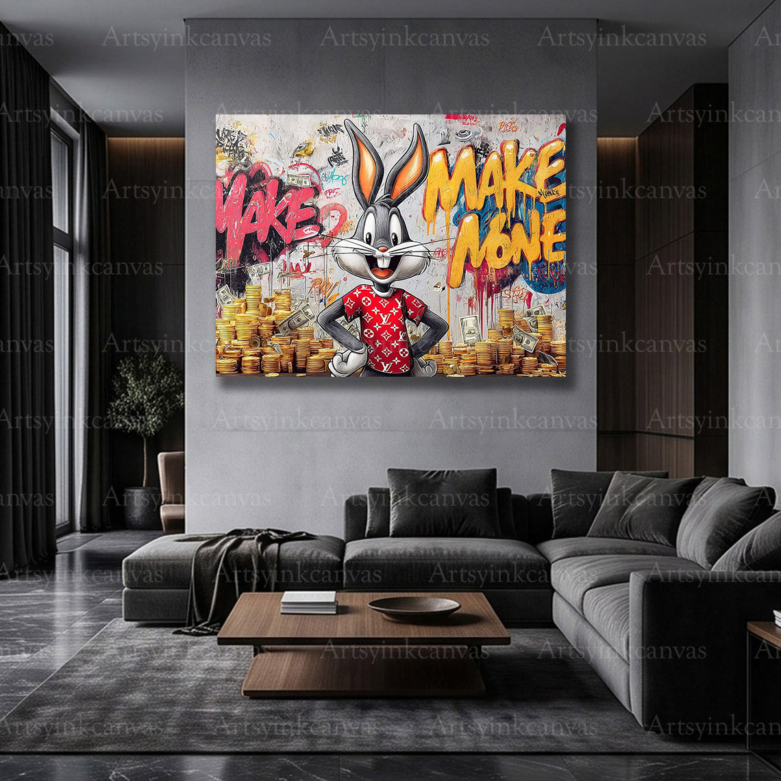 Gold Bugs Bunny canvas art for modern pop culture decor