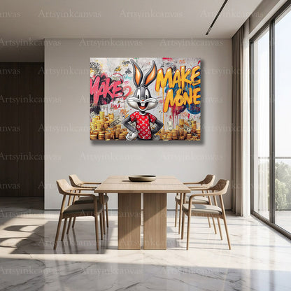 Bugs Bunny graffiti wall artwork with a luxury aesthetic
