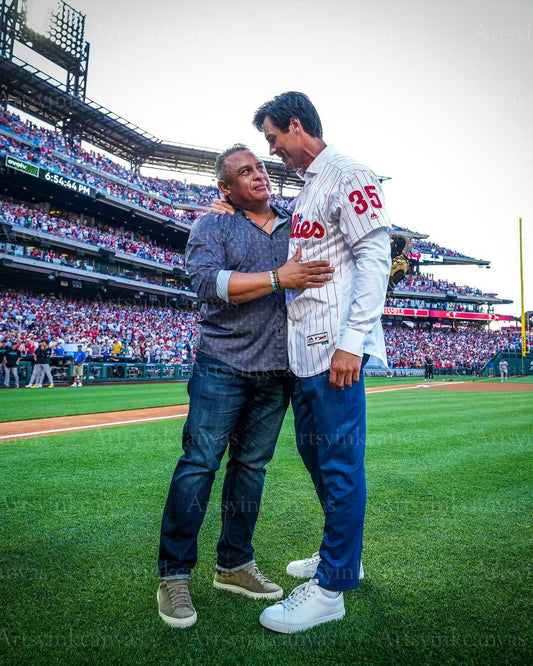 Carlos Ruiz and Cole Hamels on field canvas wall art