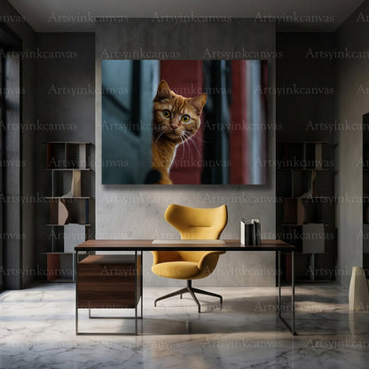 Curious spy cat artwork with an alert and mysterious look