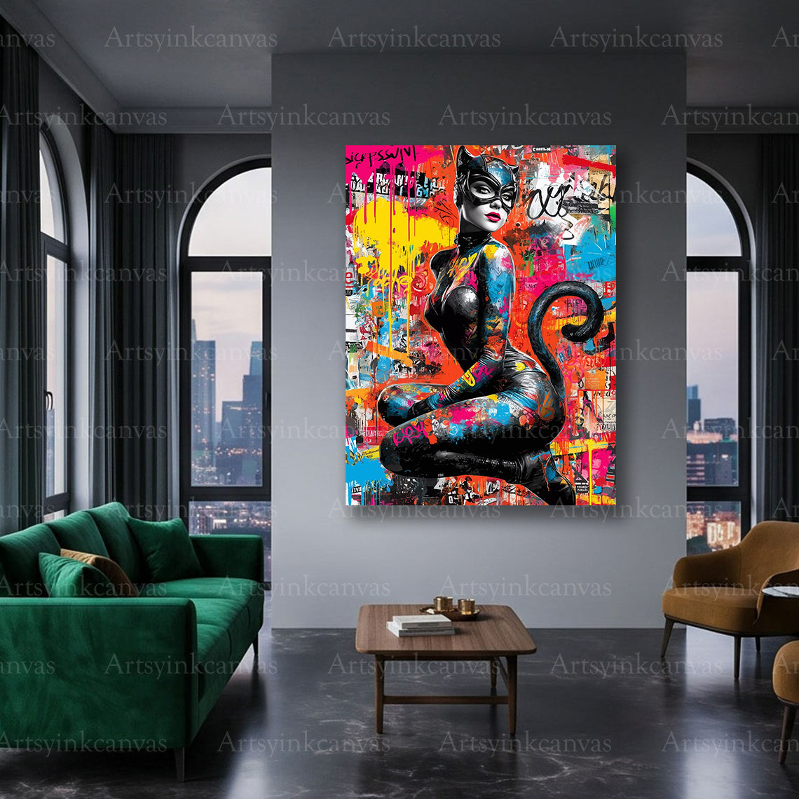 Catwoman female superhero canvas art