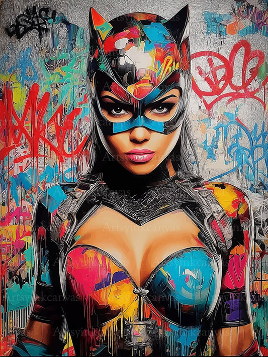 Catwoman graffiti canvas wall art