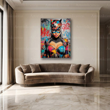 Catwoman superhero street art wall decor