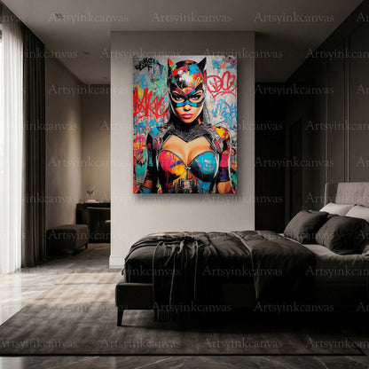 Premium Catwoman graffiti wall art