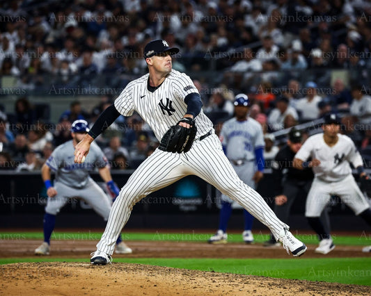 Clay Holmes pitching action New York Yankees canvas wall art