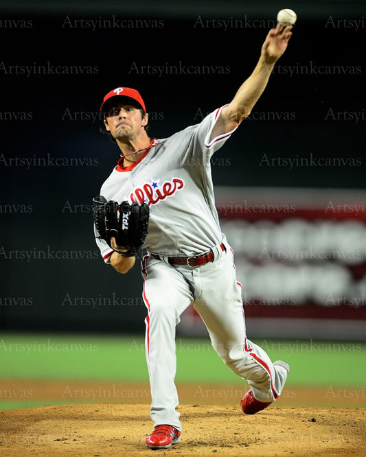 Cole Hamels pitching on the mound canvas wall art