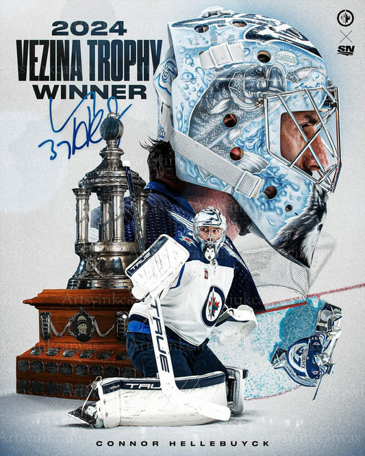 Connor Hellebuyck 2024 Vezina Trophy Winner Winnipeg Jets canvas wall art