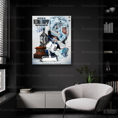 Connor Hellebuyck championship achievement wall decor