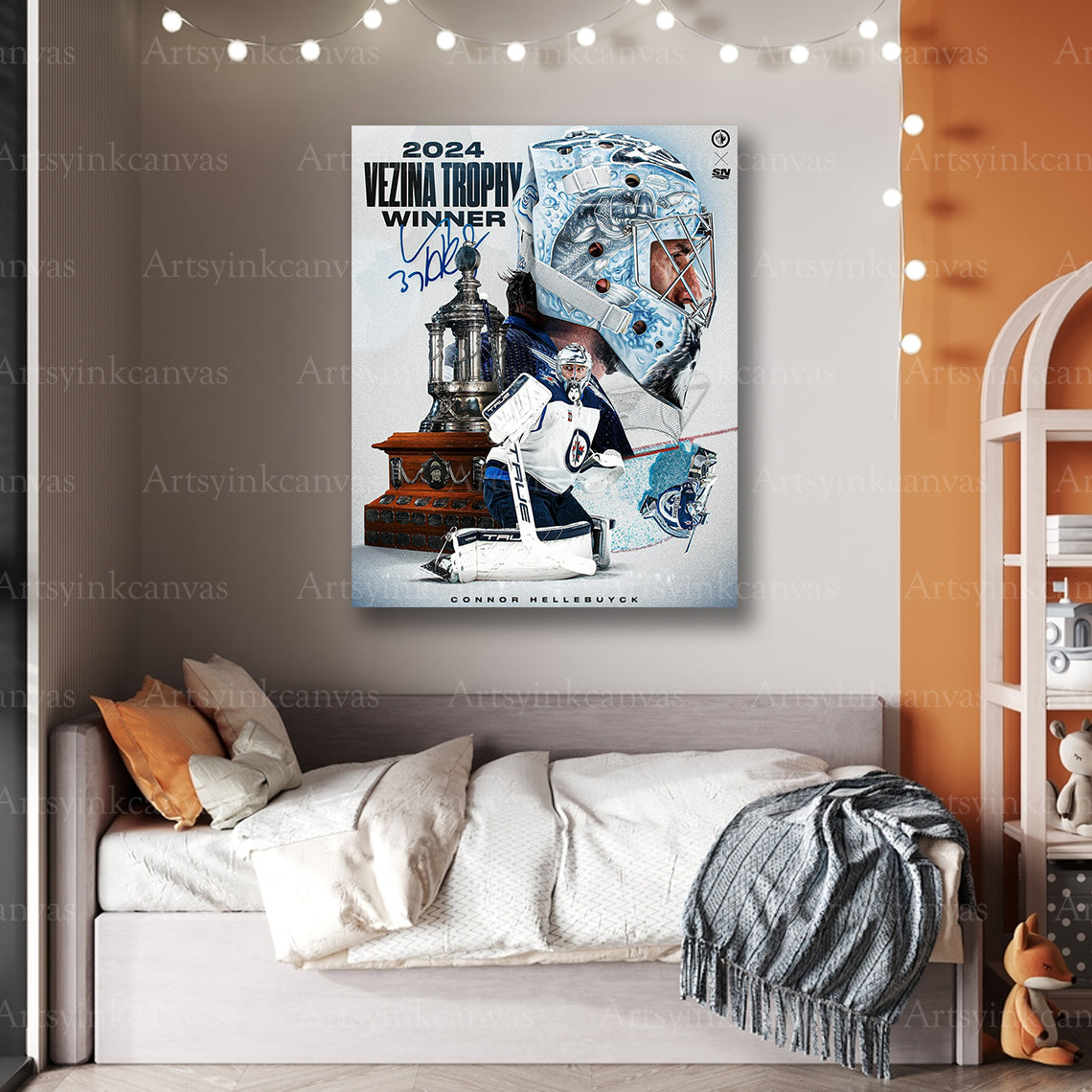 Premium Connor Hellebuyck hockey canvas art