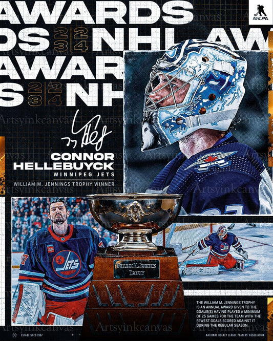 Connor Hellebuyck 2024 William M Jennings Trophy Winnipeg Jets canvas wall art