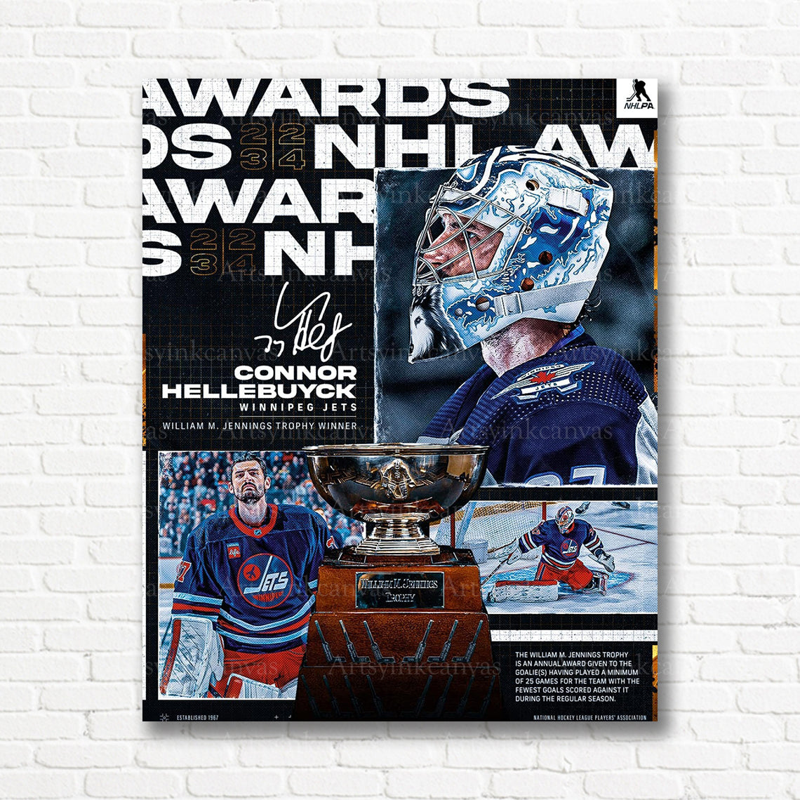 Connor Hellebuyck Jennings Trophy winner canvas print