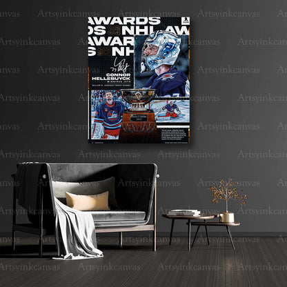 Connor Hellebuyck hockey milestone collector canvas